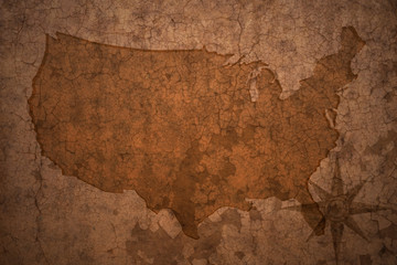 united states of america map on a old vintage crack paper background