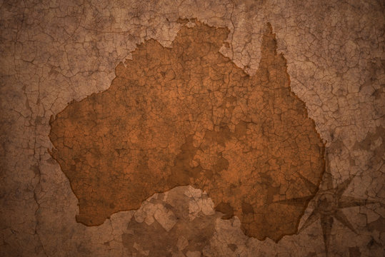 australia map on a old vintage crack paper background