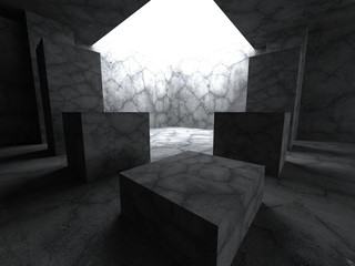 Dark concrete room with light hole. Architecture background
