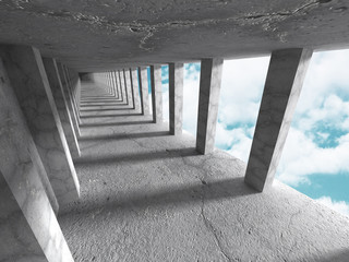 Concrete abstract architecture on cloudy sky background