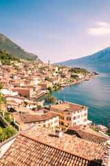 Panorama of Limone sul Garda, lake Garda, Italy. - 121988757