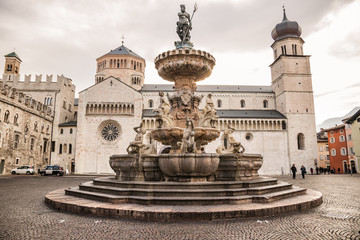 The Neptune fountain in Cathedral Square, Trento, Italy