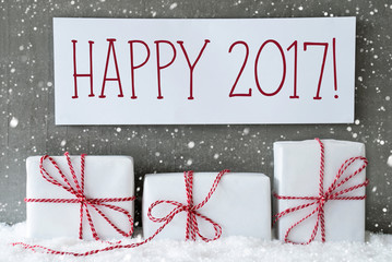 White Gift With Snowflakes, Text Happy 2017