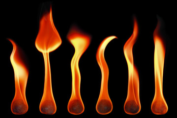 fireballs and flames isolated on black