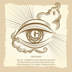 Egypt God eye or spiritual eye in vintage style vector