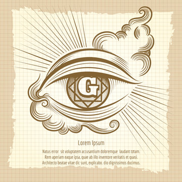 Egypt God eye or spiritual eye in vintage style vector