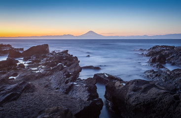 Fototapeta na wymiar Mt.Fuji and sea in winter season seen from Jogashima Island, Kanagawa prefecture