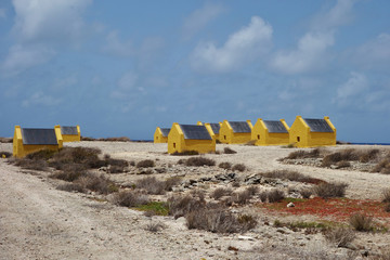 Yellow slave huts in Bonaire