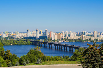 Fototapeta na wymiar Capital of Ukraine - Kiev. Paton bridge and new residential dist