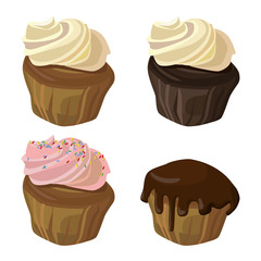 set of different cupcakes