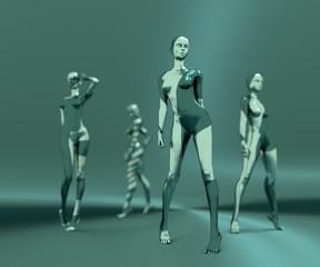 Sexy woman mannequins posing. 3d rendering. Fashion models painted by abstract pattern