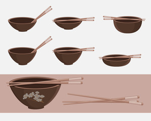Food Bowls with Chopsticks Vector