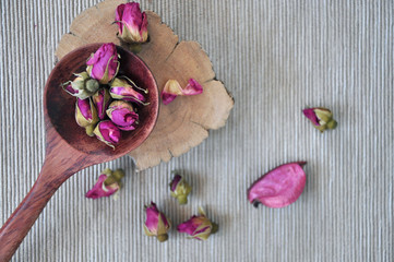 Top View of Dried Roses put on Wooden