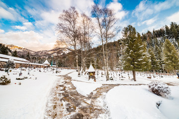 snowy mountain cemetery
