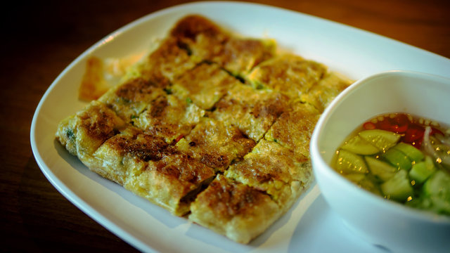 Thailand muslim food Martabak or murtabak, arabian stuffed bread, Indian pancake stuffed.