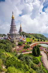 Naklejka premium Pagoda on the top of Inthanon mountain, Chiang Mai, Thailand.