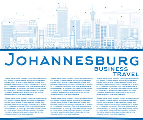 Outline Johannesburg Skyline with Blue Buildings and Copy Space.