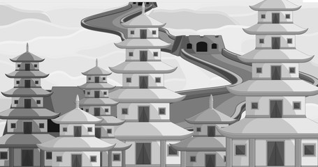 Vintage China Buildings Vector Illustration