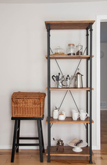 Industrial -rustic shelving unit with glass jars with dry food