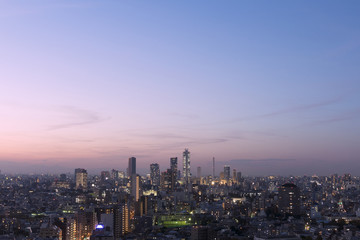 Fototapeta premium 東京都市風景 池袋高層ビル群と街並 夜景 夕景 トワイライト 黄昏 