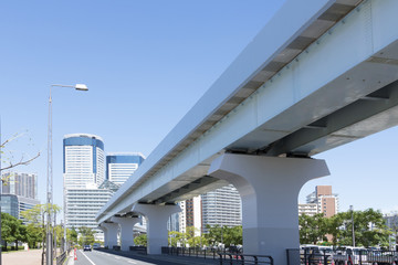 東京都市風景　豊洲　再開発地区　臨海副都心　新豊洲駅前　快晴　青空