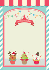 Christmas blank poster with cupcakes