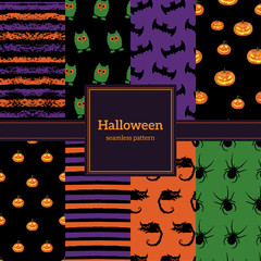 Set of halloween backgrounds. Collection of seamless patterns in