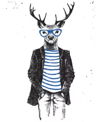Foto op Plexiglas Hand drawn dressed up deer in hipster style © Marina Gorskaya