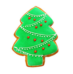 Delicious Christmas cookie on white background