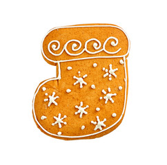 Delicious Christmas cookie on white background