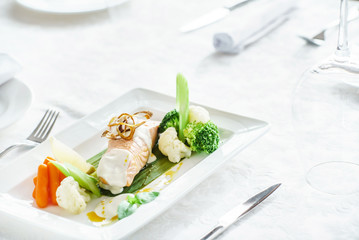 salmon steak with vegetables