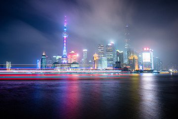 Shanghai Skyline at Night in China.
