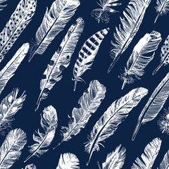 Materiał do szycia seamless pattern with hand drawn feathers