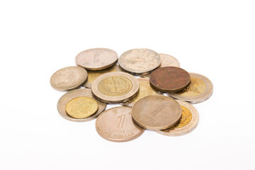 Stack of coins isolated on white background