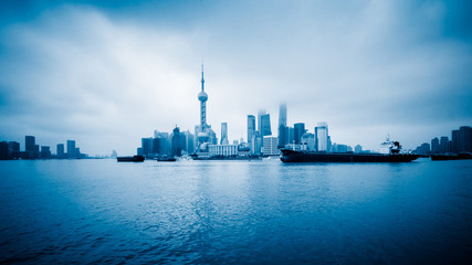 Shanghai Skyline of blue tone in China.