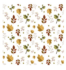 beautiful seamless vector pattern with autumn fall leaves and herbs. Hand drawn seasonal illustration autumn card
