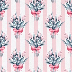 Bouquet. Flowers and bow. Seamless striped pattern on paper texture 4