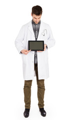 Doctor holding tablet with copy space and clipping path for the