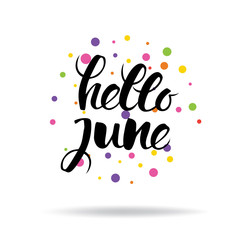 Illustration with the word Hello in June, and decorated with dot