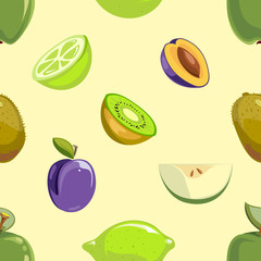 Green and blue fruits seamless pattern over white background