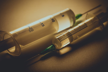 Two medical syringe close-up