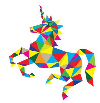 Geometric Unicorn Horse Riding, polygonal art vector design