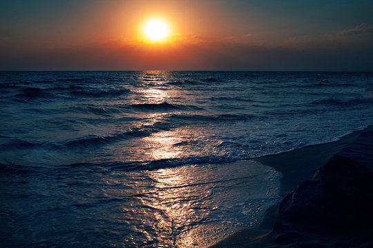 Evening landscape of the sea, the sunset