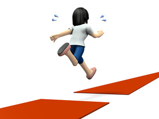 途切れた進路を飛び越える若い女性