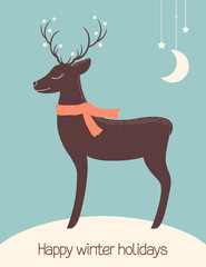 Winter holidays greeting cards with cute Christmas deer