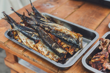 Fish mackerel grilled at bbq