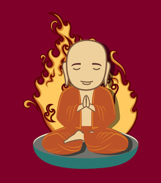 Burning Monk Vector Illustration