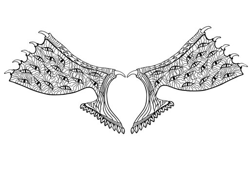 Devil wings. Zentangle style. Coloring book or tattoo.Vector illustration.