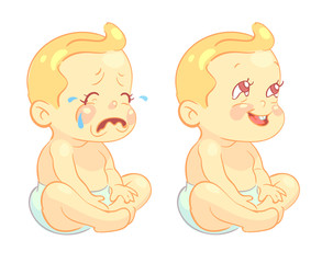 Smiling toddler baby and crying child vector characters