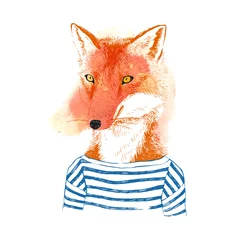 Fotobehang Hand drawn dressed up fox in hipster style © Marina Gorskaya